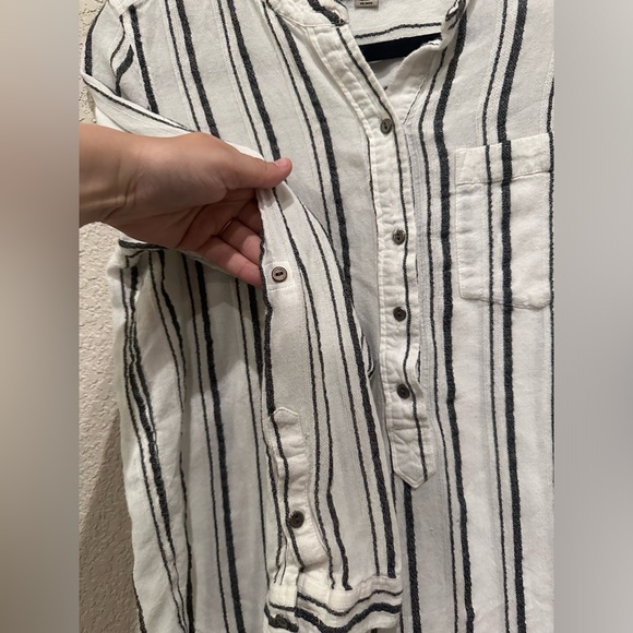 Lucky Brand Collarless 3/4 Sleeve Stripe Blouse Button Up Front Pocket Size S - Picture 5 of 9
